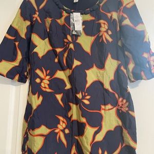 Ann Taylor Loft Dress Size 10P Shift Lined Floral 3/4 Sleeve Neckline Detail